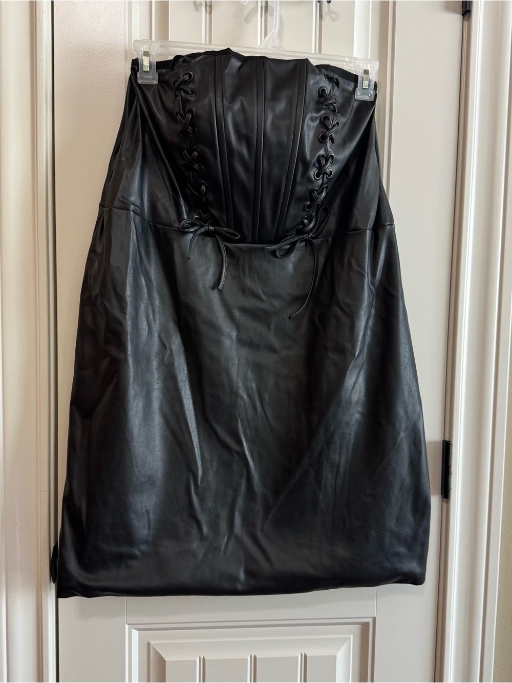 ELOQUII NWT Black Faux Vegan Leather Strapless Corset Midi Dress Plus Size 20